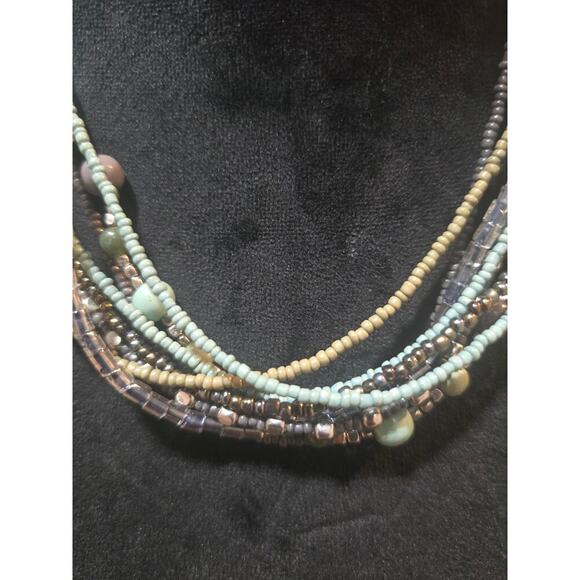 Women's Multi Layer Multicolor Beaded Necklace With Lobster Claw Clasp - Picture 3 of 6